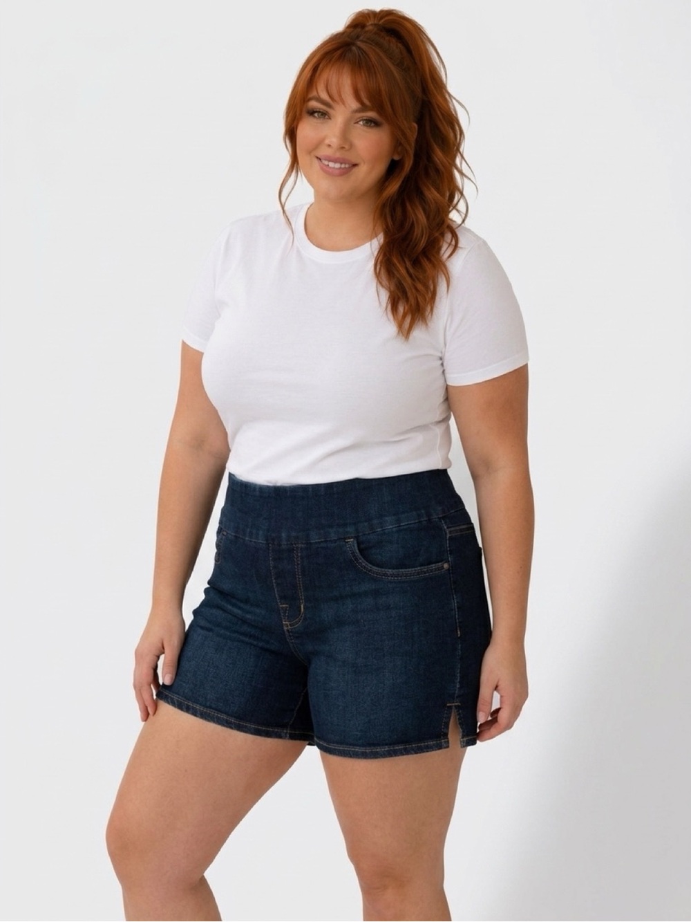 Rock & Republic Dark Wash Pull On Denim Shorts Womens 14 Stretch Mid Rise